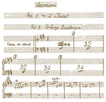 Партия аккордеонов из чистовой рукописи партитуры Сюиты №2 П.И. Чайковского